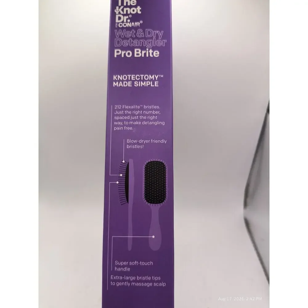 Conair The Knot Dr. Hairbrush Pro Brite Wet & Dry Detangler Hair Brush Purple